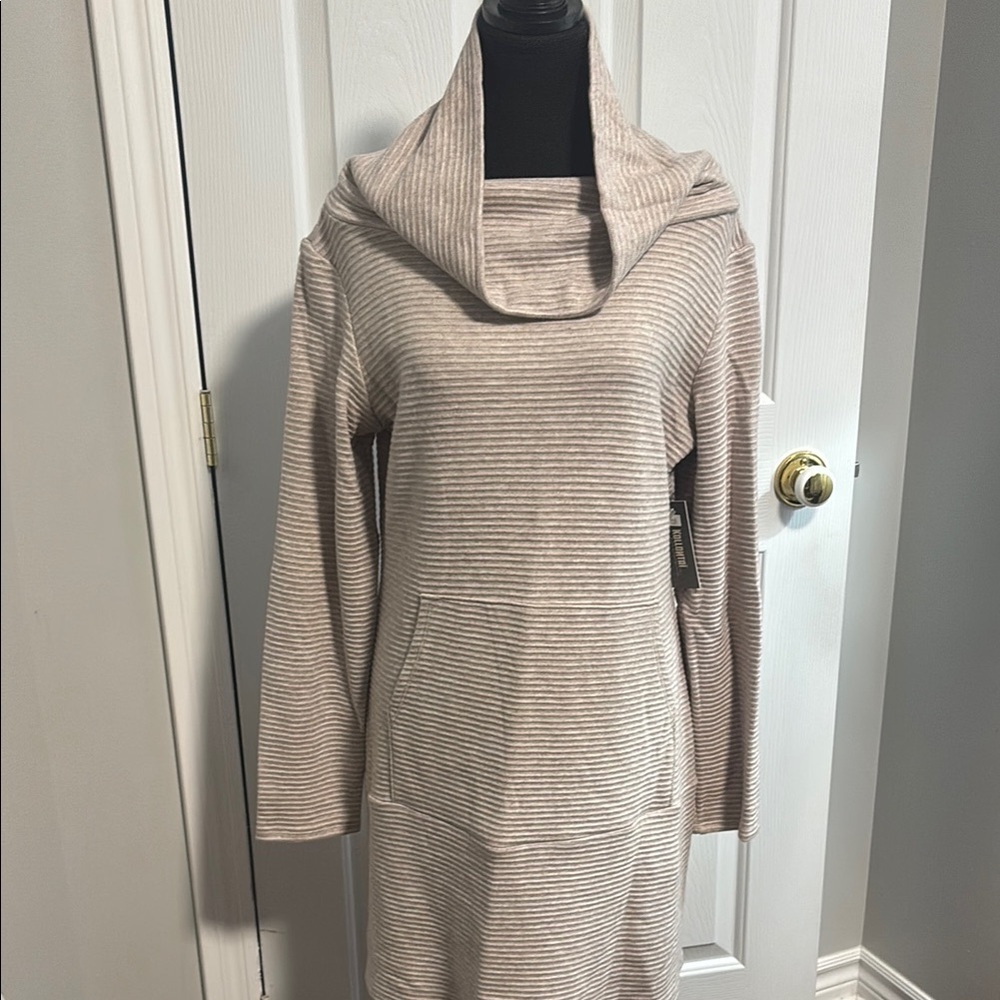 Two pieces Striped Cream Sweater with Cowl Neck - Canadian designer